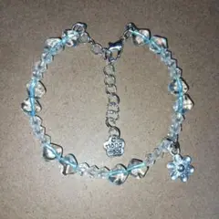ハンドメイド　ブレスレット　水色　クリア　お花No.1