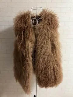 ボア・ファー ロング丈ベスト ブラウン