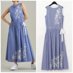 2023SS☆グレースコンチネンタル ストライプ刺繍ロングワンピース