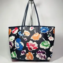 極美品✨ COACH トートバッグ 花柄 大容量 A4 PVC レザー ブラック