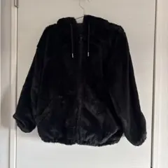 黒 フリース モコモコ猫耳フード付きジャケット　160