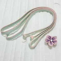 パステル　帯締め　帯留め　つまみ細工　２点セット