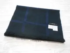 送料込み コムサ メン 黒×紺 リバーシブル ウール マフラー イタリア製