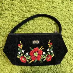 FEILER ブラック 花柄刺繍 ハンドバッグ