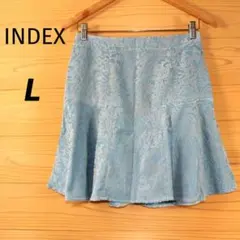 INDEX　スカート　フレア　ミニ　ブルー　総柄　バックジップ　L　未使用タグ付のサムネイル