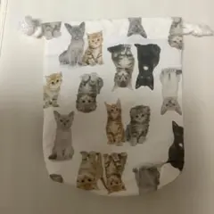 猫デザイン 巾着袋 裏生地付