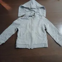 グレー フード付きジップアップパーカー