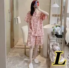 【新品未使用】 パジャマ ルームウエア ピンク くま 総柄 上下セット 半袖