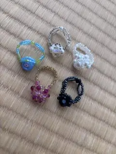 ハンドメイド ビーズリング 5点セット