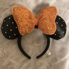 ミニーマウス風カチューシャ オレンジと黒のドット