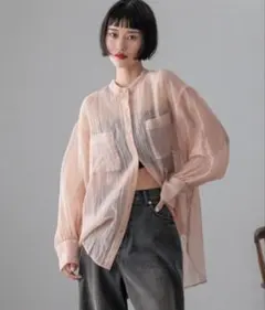 お値引き　ローリーズファーム　バンドシアーシャツＬＳ　ピンク