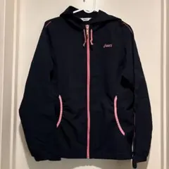 asics レディース薄手ジップアップパーカー　ブルゾン　ネイビー/ピンク