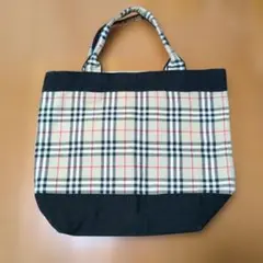 チェック柄キャンバスバッグ 大きめ ハンドメイド