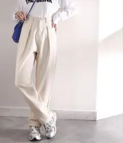 classicalelf ナチュラルハイウエストデニム＆チノ タックワイドパンツ