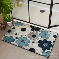 玄関マット 花柄 ブルー 滑り止め付 青 北欧 インテリア 40cm×60cmのサムネイル