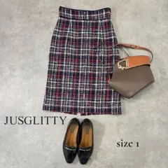 JUSGLITTY ツイードタイトスカート チェック ネイビー S相当 きれいめ