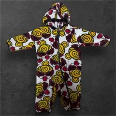 2歳頃まで着用可 フリース カバーオール ジャンプスーツ 総柄 防寒