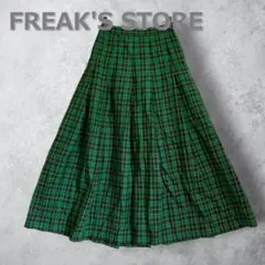 FREAK'S STORE チェック柄プリーツロングスカート グリーン フリー