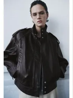 ZARA 100% リアル レザー ジャケット Sのサムネイル