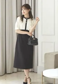 プロポーションボディドレッシング】バイカラーラッフルタイトワンピース フリル付き