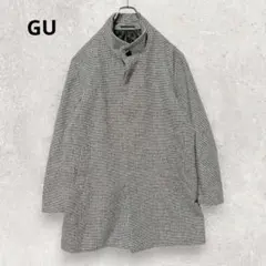 GU 千鳥格子柄 ウール スタンドカラーコート XL 白 黒 きれいめ レトロのサムネイル