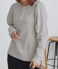 パフショルダーヘンリーネック長袖カットソー