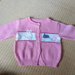 昭和レトロ！　ピンクのウサギ刺繍カーディガン 90cm