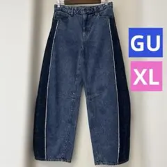 GU ジーユー　2トーンバレルレッグジーンズ　XL ブルー　デニム