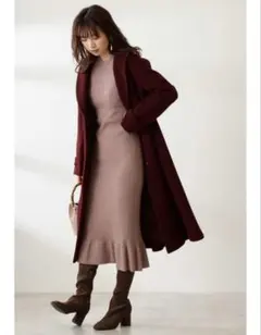 ウールブレンドロングガウンコート