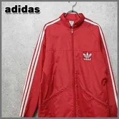 90s アディダス トレフォイル 3ライン ナイロンジャケット レッド L 古着