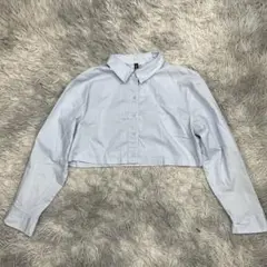 H&M レディース クロップド丈 ショート丈シャツ ブルー
