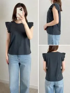 オペークドットクリップ　ブラック　カットソー　36/S レース袖　半袖　きれいめのサムネイル