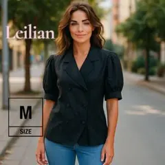 【ヴィンテージ】Leilian 半袖ジャケット 麻100 黒 サイズ9のサムネイル