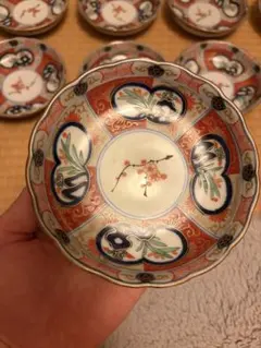 輪花皿 色絵金彩 【美品】林九郎窯 5枚セット プレート17cm 輪花 銀花唐草 藍青シリーズ 古伊万里様式 林九郎窯 食器