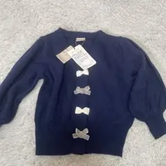 プティマイン　ネイビー リボン付きカーディガン　s