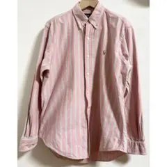 ポロラルフローレン☆ビンテージ　ストライプシャツ　ピンク　長袖　ポニー刺繍