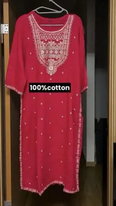 【100%COTTON】クルタワンピーストップス手縫い刺繍クルタ 民族衣装