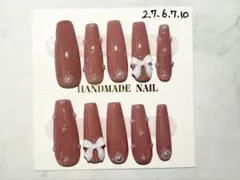韓国系ネイル/リボンネイル/ピンクネイル/ちゅるん/ハンドメイドネイルチップ