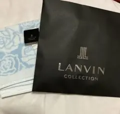 LANVIN バラ柄 ブルー　タオルハンカチ