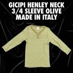 新品Gicipi ジチピ ヘンリーネック七分袖カットソー 3オリーブ イタリア製