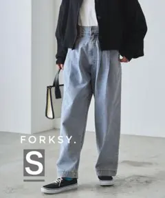 forksy. デニム2タックワイドストレートパンツ Ｓ