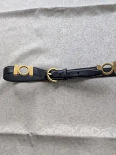 フェラガモ黒レザー ベルト 金色バックル