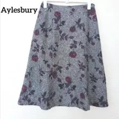 美品 アリスバリー スカート グレー 9号 花柄 ウール混