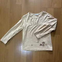 ベージュ 花柄刺繍 長袖カットソー 100cm