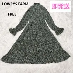 ローリーズファーム 小花柄　深緑　フリル　Aライン ロングワンピース