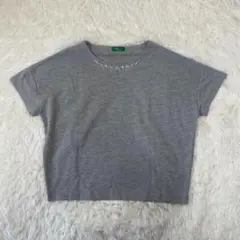アースミュージックアンドエコロジー　ビジュー装飾 グレー クロップドTシャツ