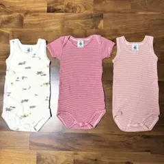 プチバトー　半袖・ノースリボディ　3枚　6M/67cm