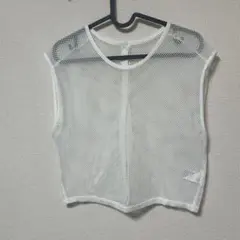 ホワイト メッシュ ノースリーブ トップス