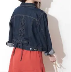 Apuweiser-riche バックレースアップデニムジャケット 短丈 濃紺