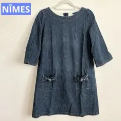 NÎMES ニーム　デニムワンピース　七分袖　M〜L インディゴ　綿100%のサムネイル